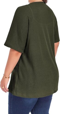 Plus Size Cardigan for Women Half Sleeve Waffle Knit Kimono Open Front Tops Swimsuit Cover Up Outwear in Saudi Arabia