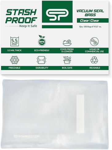 Vacuum Seal Bags 8" x 12" (100 Count) 5.5 Mil (Clear and Clear) - BPA Free Commerical Grade Food Saver for Storage, Sous Vide, and Meal Prep Sealer Bag in Kuwait