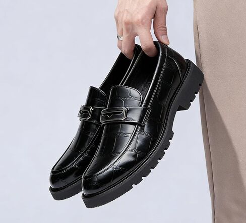 أحذية رجالية من Penny Loafers، أحذية رجالية من جلد التمساح المنقوش أحذية بدون كعب من الجلد اللامع للرجال سهلة الارتداء للعمل غير الرسمي in Kuwait