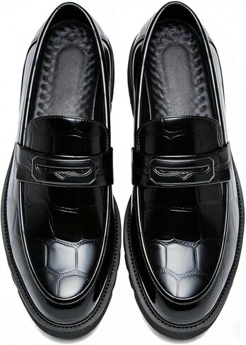 أحذية رجالية من Penny Loafers، أحذية رجالية من جلد التمساح المنقوش أحذية بدون كعب من الجلد اللامع للرجال سهلة الارتداء للعمل غير الرسمي in Kuwait