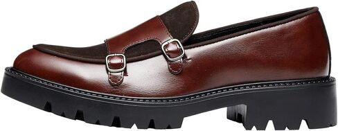 Men's Monk Strap Dress Shoes Platform Slip On Loafers Suede for Formal Business Party Brown in Saudi Arabia