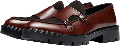 Men's Monk Strap Dress Shoes Platform Slip On Loafers Suede for Formal Business Party Brown in Saudi Arabia