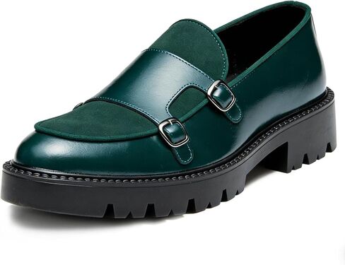 Men's Monk Strap Dress Shoes Platform Slip On Loafers Suede for Formal Business Party Brown in Saudi Arabia