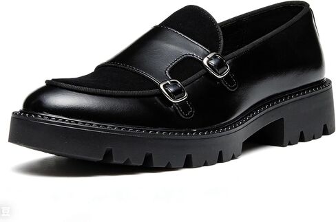 Men's Monk Strap Dress Shoes Platform Slip On Loafers Suede for Formal Business Party Brown in Saudi Arabia