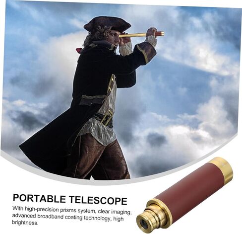 Pirate Retro Telescope Monocular for Adults Vintage Design Leather Case 25x30 Magnification for Outdoor Exploration and Gifting Coffee Color in Saudi Arabia