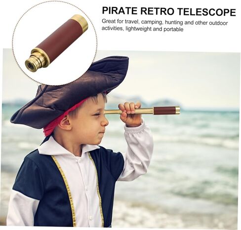 Pirate Retro Telescope Monocular for Adults Vintage Design Leather Case 25x30 Magnification for Outdoor Exploration and Gifting Coffee Color in Saudi Arabia