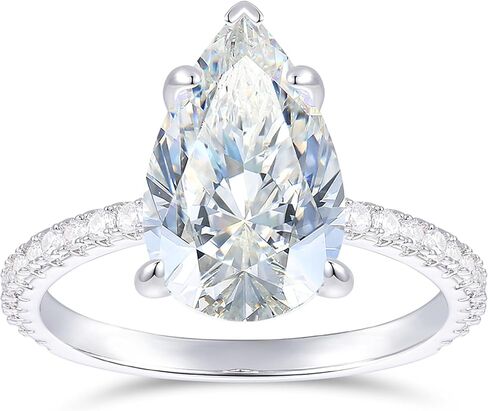 14K الذهب الأبيض الكمثرى خاتم الخطوبة 3 قيراط الكمثرى قطع مويسانيتي خواتم الخطبة 5 الشق المخفية هالة مويسانيتي خواتم للنساء in Kuwait