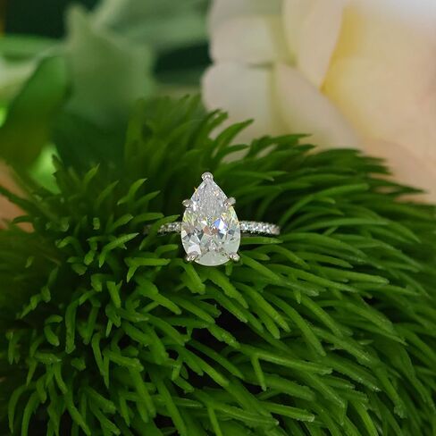 14K الذهب الأبيض الكمثرى خاتم الخطوبة 3 قيراط الكمثرى قطع مويسانيتي خواتم الخطبة 5 الشق المخفية هالة مويسانيتي خواتم للنساء in Kuwait