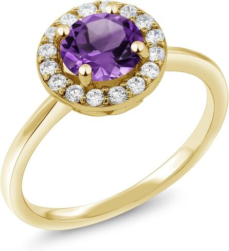 Gem Stone King 18K Yellow Gold Plated Silver Engagement Ring Amethyst and Moissanite (1.44 Cttw) in Saudi Arabia