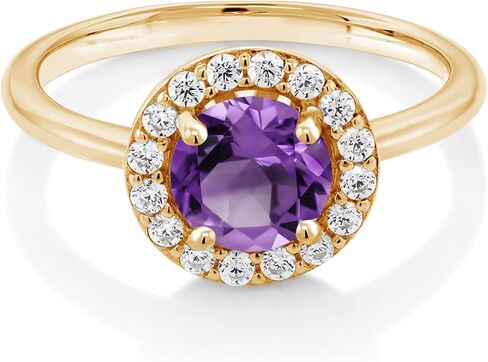 Gem Stone King 18K Yellow Gold Plated Silver Engagement Ring Amethyst and Moissanite (1.44 Cttw) in Saudi Arabia