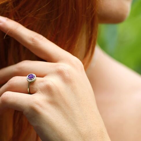 Gem Stone King 18K Yellow Gold Plated Silver Engagement Ring Amethyst and Moissanite (1.44 Cttw) in Saudi Arabia