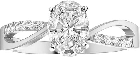 خاتم خطوبة من الذهب الأبيض عيار 14 قيراطًا وألماس 0.83 قيراط من LAB GROWN DIAMOND أنيق ملتوي ومقطع بيضاوي الشكل (لون G-H VS1-VS2 وضوح 0.75 قيراط مركزي) in Saudi Arabia
