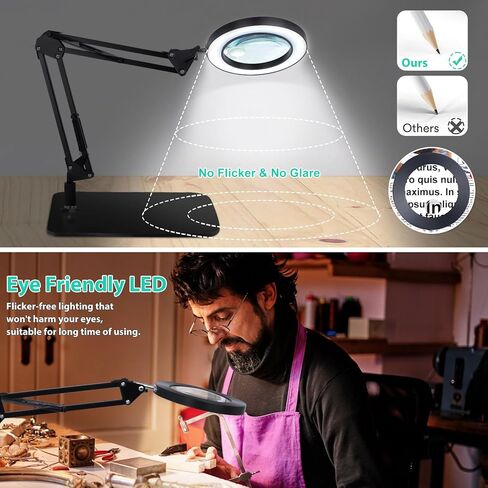 عدسة مكبرة 10X 15X مع ضوء وحامل ومشبك، مكبر مكتب 2 في 1 للقراءة 3 أوضاع ألوان عدسة مكبرة مضاءة مع حامل، ضوء مكبر بارتفاع قابل للتعديل للحرف اليدوية بدون استخدام اليدين in Kuwait