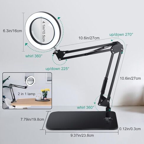 عدسة مكبرة 10X 15X مع ضوء وحامل ومشبك، مكبر مكتب 2 في 1 للقراءة 3 أوضاع ألوان عدسة مكبرة مضاءة مع حامل، ضوء مكبر بارتفاع قابل للتعديل للحرف اليدوية بدون استخدام اليدين in Kuwait