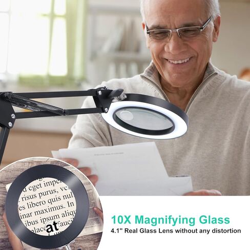عدسة مكبرة 10X 15X مع ضوء وحامل ومشبك، مكبر مكتب 2 في 1 للقراءة 3 أوضاع ألوان عدسة مكبرة مضاءة مع حامل، ضوء مكبر بارتفاع قابل للتعديل للحرف اليدوية بدون استخدام اليدين in Kuwait