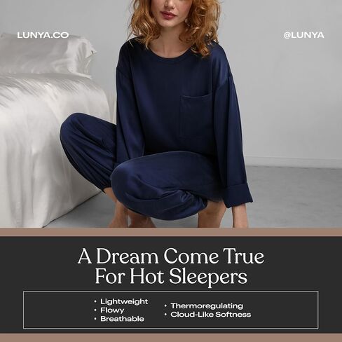 Lunya Washable Silk Long Sleeve Jogger Pant Set - Thermoregulating Mulberry Silk, Relaxed, Breathable–Multiple Colors & Sizes in Saudi Arabia