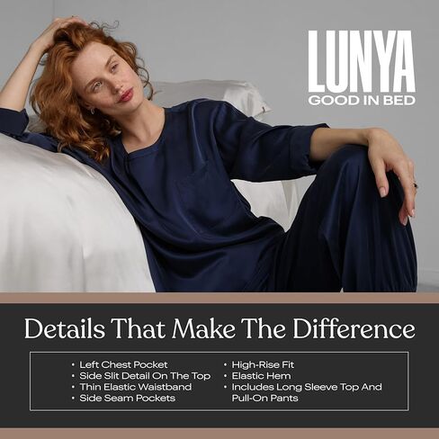 Lunya Washable Silk Long Sleeve Jogger Pant Set - Thermoregulating Mulberry Silk, Relaxed, Breathable–Multiple Colors & Sizes in Saudi Arabia
