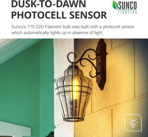 Sunco Lighting 6 Pack 5W=40W Dusk to Dawn Outdoor T10 Light Tubular LED Bulbs, CRI90 2700K Soft White E26 Base, 450 Lumens, Vintage Filament, Dimmable, Waterproof, Outdoor Decorative UL in Kuwait