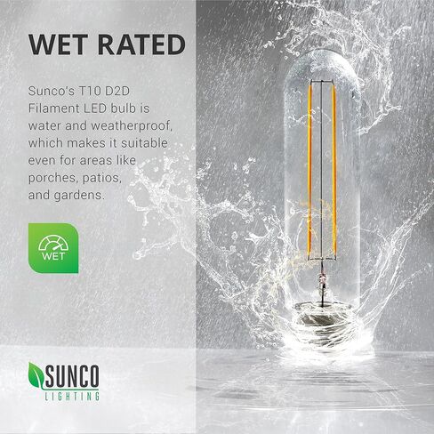 Sunco Lighting 6 Pack 5W=40W Dusk to Dawn Outdoor T10 Light Tubular LED Bulbs, CRI90 2700K Soft White E26 Base, 450 Lumens, Vintage Filament, Dimmable, Waterproof, Outdoor Decorative UL in Kuwait