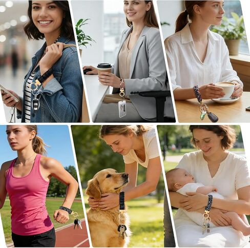 2 قطعة سوار سلسلة مفاتيح Scrunchie، سوار معصم سلسلة مفاتيح قابلة للتمدد للنساء، مفاتيح السيارة مع علامة تبويب حبل الهاتف in Kuwait