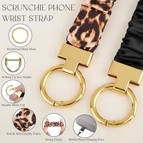 2 قطعة سوار سلسلة مفاتيح Scrunchie، سوار معصم سلسلة مفاتيح قابلة للتمدد للنساء، مفاتيح السيارة مع علامة تبويب حبل الهاتف in Kuwait