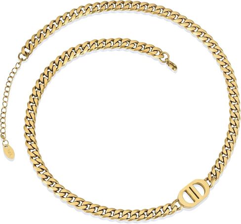 قلادة CG&KYGG للسيدات مطلية بالذهب الحقيقي عيار 18 قيراط مع حرف D مزدوج، سلسلة ربط كوبية من الفولاذ المقاوم للصدأ 6 مم 316L، هدية عيد ميلاد وعيد الحب وعيد الأم (صندوق رقيق وحقيبة التعبئة) in Kuwait