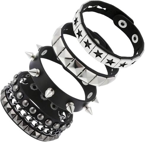 4pcs Studded Spiked Bracelets for Women and Men,Punk Rock Accessories,Adjustable Goth Bracelets 80s Retro Style Wristband Halloween Party Accessories in Saudi Arabia