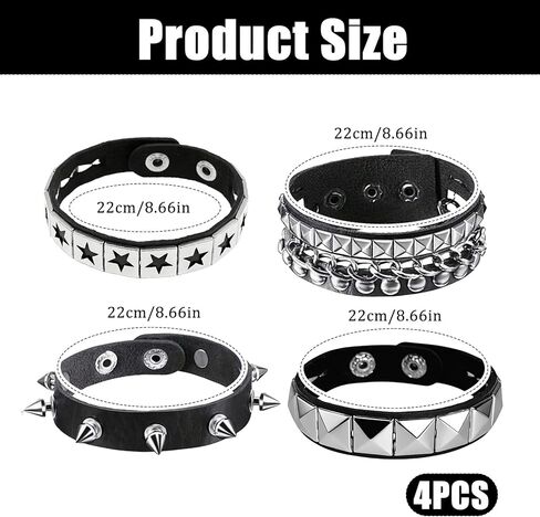 4pcs Studded Spiked Bracelets for Women and Men,Punk Rock Accessories,Adjustable Goth Bracelets 80s Retro Style Wristband Halloween Party Accessories in Saudi Arabia