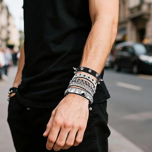 4pcs Studded Spiked Bracelets for Women and Men,Punk Rock Accessories,Adjustable Goth Bracelets 80s Retro Style Wristband Halloween Party Accessories in Saudi Arabia