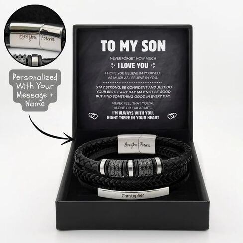 Forever Connected Son's Customized Bracelet, To My Son Bracelet From Mom, Personalized Bracelets for My Son, Multilayer Braided Leather Bracelet, Men's Gift with Message Card and Gift Box in Saudi Arabia