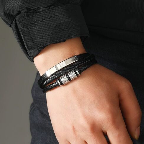 Forever Connected Son's Customized Bracelet, To My Son Bracelet From Mom, Personalized Bracelets for My Son, Multilayer Braided Leather Bracelet, Men's Gift with Message Card and Gift Box in Saudi Arabia