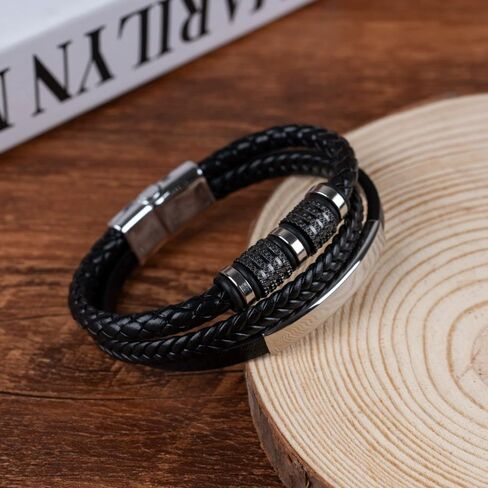 Forever Connected Son's Customized Bracelet, To My Son Bracelet From Mom, Personalized Bracelets for My Son, Multilayer Braided Leather Bracelet, Men's Gift with Message Card and Gift Box in Saudi Arabia