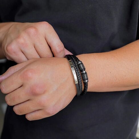 Forever Connected Son's Customized Bracelet, To My Son Bracelet From Mom, Personalized Bracelets for My Son, Multilayer Braided Leather Bracelet, Men's Gift with Message Card and Gift Box in Saudi Arabia