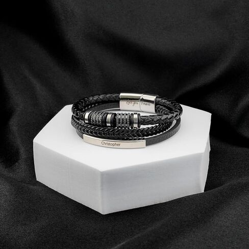 Forever Connected Son's Customized Bracelet, To My Son Bracelet From Mom, Personalized Bracelets for My Son, Multilayer Braided Leather Bracelet, Men's Gift with Message Card and Gift Box in Saudi Arabia