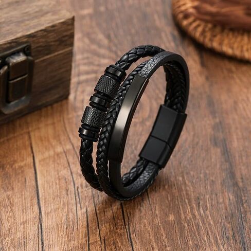 Forever Connected Son's Customized Bracelet, To My Son Bracelet From Mom, Personalized Bracelets for My Son, Multilayer Braided Leather Bracelet, Men's Gift with Message Card and Gift Box in Saudi Arabia