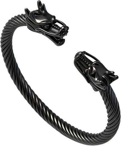 Xusamss Dragon Open Cuff Bracelet for Men, Stainless Steel Twisted Cable Bangle, Dragon Head Jewelry Classic Cable Bracelet, Fashion Mens Bangle Bracelet in Saudi Arabia