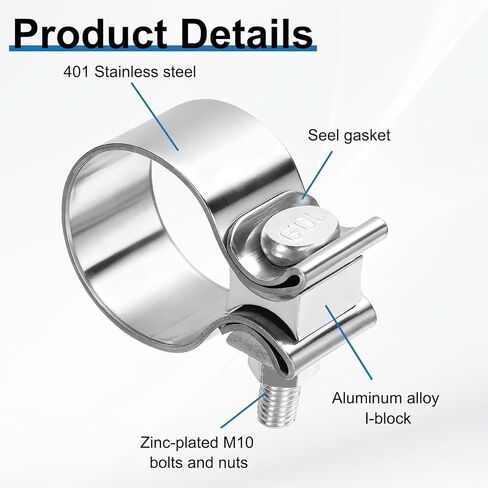 harfington 2pcs 410 الفولاذ المقاوم للصدأ العادم المشبك 1.89 "بعقب مشترك ضيق الفرقة الخمار ختم العادم ضيق اللفة بعقب المشابك لأنابيب كاتم الصوت محولات إصلاح النظام، الفضة in Saudi Arabia