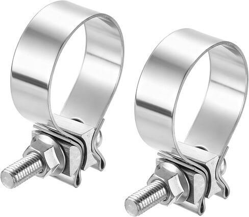 harfington 2pcs 410 الفولاذ المقاوم للصدأ العادم المشبك 1.89 "بعقب مشترك ضيق الفرقة الخمار ختم العادم ضيق اللفة بعقب المشابك لأنابيب كاتم الصوت محولات إصلاح النظام، الفضة in Saudi Arabia