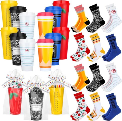 24 Pcs Teacher Appreciation Gifts in Bulk Reusable 16 oz Teachers Coffee Cups Bulk Thank You Teacher Gift Fuzzy Teachers Socks for Back to School Party Decor Mentor Lecturer Educator Gifts in Saudi Arabia
