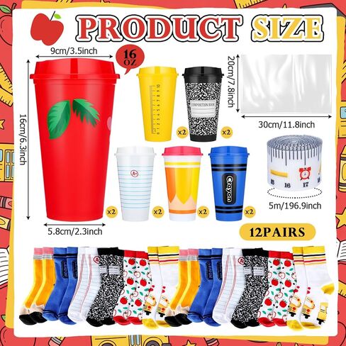 24 Pcs Teacher Appreciation Gifts in Bulk Reusable 16 oz Teachers Coffee Cups Bulk Thank You Teacher Gift Fuzzy Teachers Socks for Back to School Party Decor Mentor Lecturer Educator Gifts in Saudi Arabia