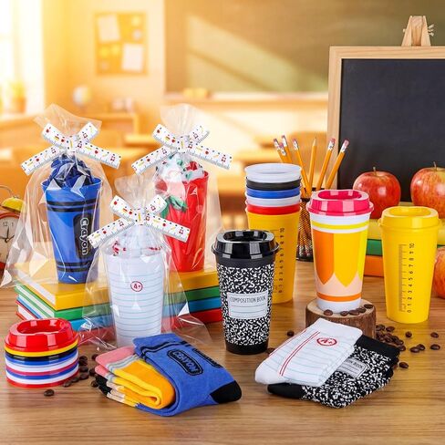 24 Pcs Teacher Appreciation Gifts in Bulk Reusable 16 oz Teachers Coffee Cups Bulk Thank You Teacher Gift Fuzzy Teachers Socks for Back to School Party Decor Mentor Lecturer Educator Gifts in Saudi Arabia