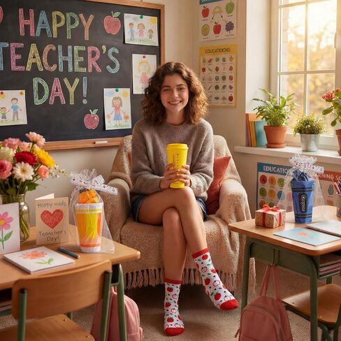 24 Pcs Teacher Appreciation Gifts in Bulk Reusable 16 oz Teachers Coffee Cups Bulk Thank You Teacher Gift Fuzzy Teachers Socks for Back to School Party Decor Mentor Lecturer Educator Gifts in Saudi Arabia