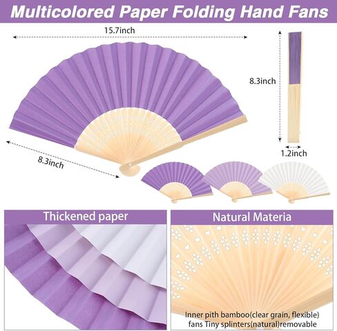 60 Pcs Purple Paper Folding Hand Fans 8.3 Inch Handheld Portable Decorative Fans for Wedding, Outdoor Party Favors, Baby Shower Decorations DIY Crafts Photography Prop in Saudi Arabia