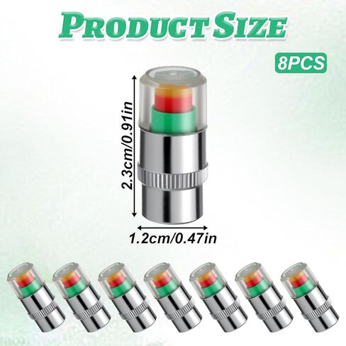 8 PCS Tire Pressure Monitoring Caps, Tire Pressure Caps 2.4Bar 36PSI Air Cap for Tires with 3 Color Eye Alert Sensor Indicator for Cars, Trucks, Motorcycles, Bicycles in Saudi Arabia