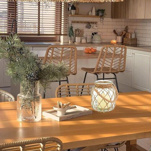 4 مجموعات من فانوس الشموع البحري مقاس 5.5 بوصة × 5.5 بوصة × 6.3 بوصة، برطمان زجاجي ساحلي يعمل ببطارية LED، فانوس عديم اللهب مع مقبض حبل لتزيين قطع مركزية لطاولة الشاطئ والمنزل والشاطئ in Kuwait