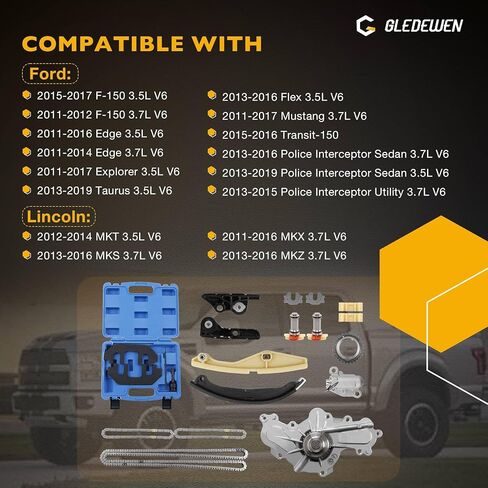 Timing Chain Kit with Water Pump, Compatible with 2011-2019 Ford F-150/Edge/Explorer/Taurus/Flex/Mustang, Lincoln 3.5 3.7 L Engine, with Camshaft Holding Tool Kit, Replaces# 252-955 303-1530 in Saudi Arabia