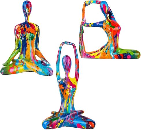 مجموعة تماثيل يوجا مجردة ملونة مكونة من 3 - منحوتات فنية جرافيتي نابضة بالحياة، لهجات ديكور المنزل الحديثة، هدية فريدة لمحبي اليوغا، وغرفة التأمل وديكور مكتب رف غرفة المعيشة in Kuwait