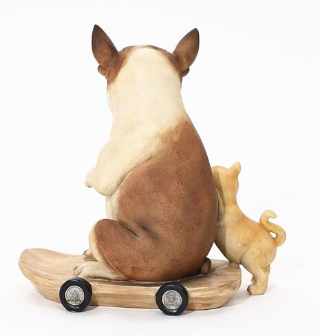 LuxenHome 16.3" Kitten and Dog with Skateboard Sculpture Resin Statue, Animals Dog Statue for Indoor and Outdoor Decor Sculptures for Garden, Home, Yard, Patio in Kuwait