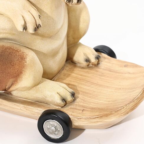 LuxenHome 16.3" Kitten and Dog with Skateboard Sculpture Resin Statue, Animals Dog Statue for Indoor and Outdoor Decor Sculptures for Garden, Home, Yard, Patio in Kuwait