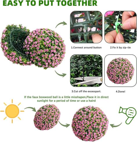 21.6" Artificial Topiary Balls Outdoor, Faux Hanging Rose Balls Set of 2, Artificial Topiary Flower Balls with Hanging Chains and Zip Tiles, Pink in Saudi Arabia